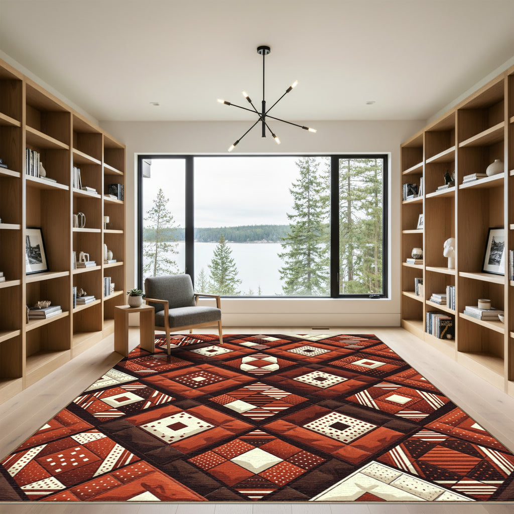 Terracotta Geometric Diamond Mosaic Quilt Rug