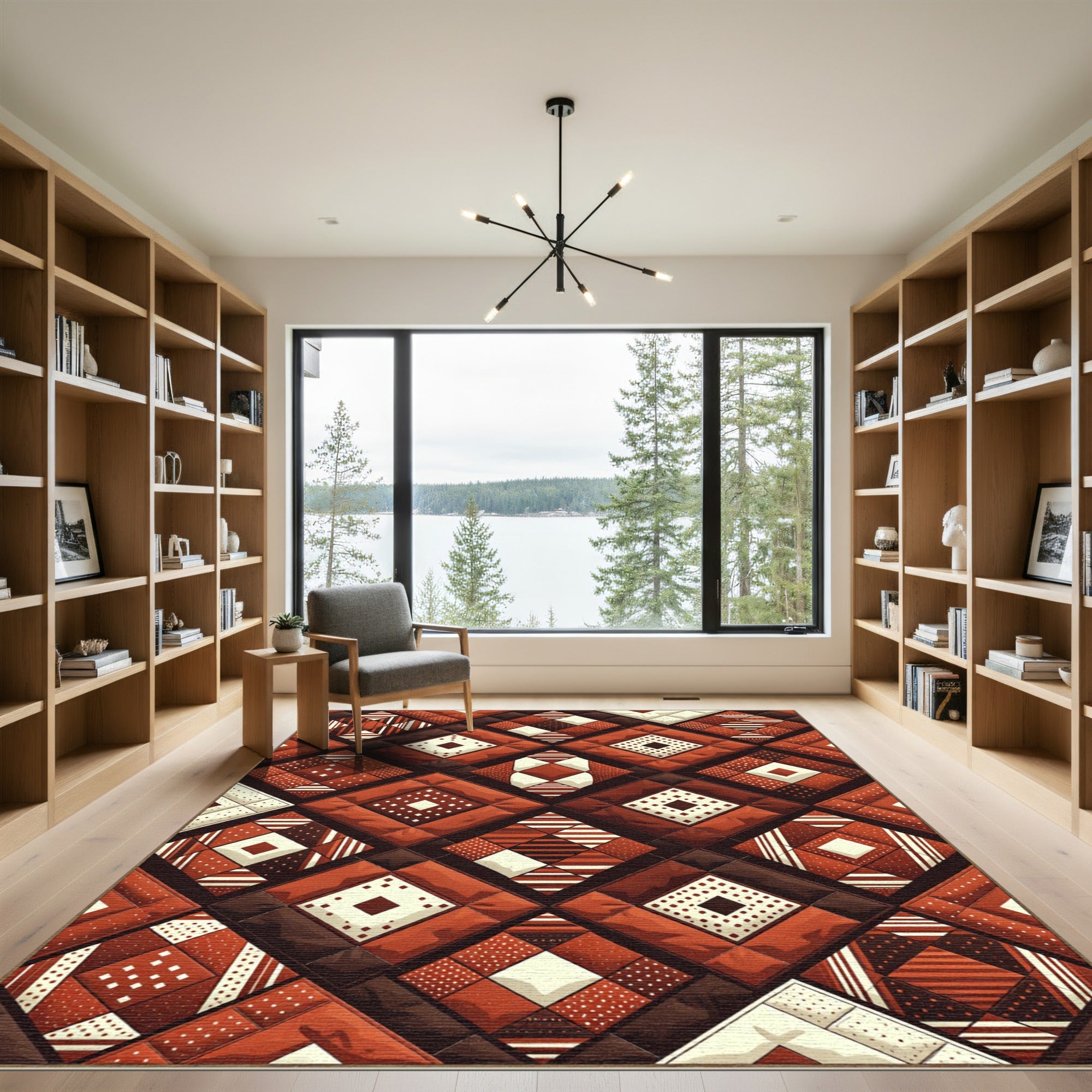 Terracotta Geometric Diamond Mosaic Quilt Rug