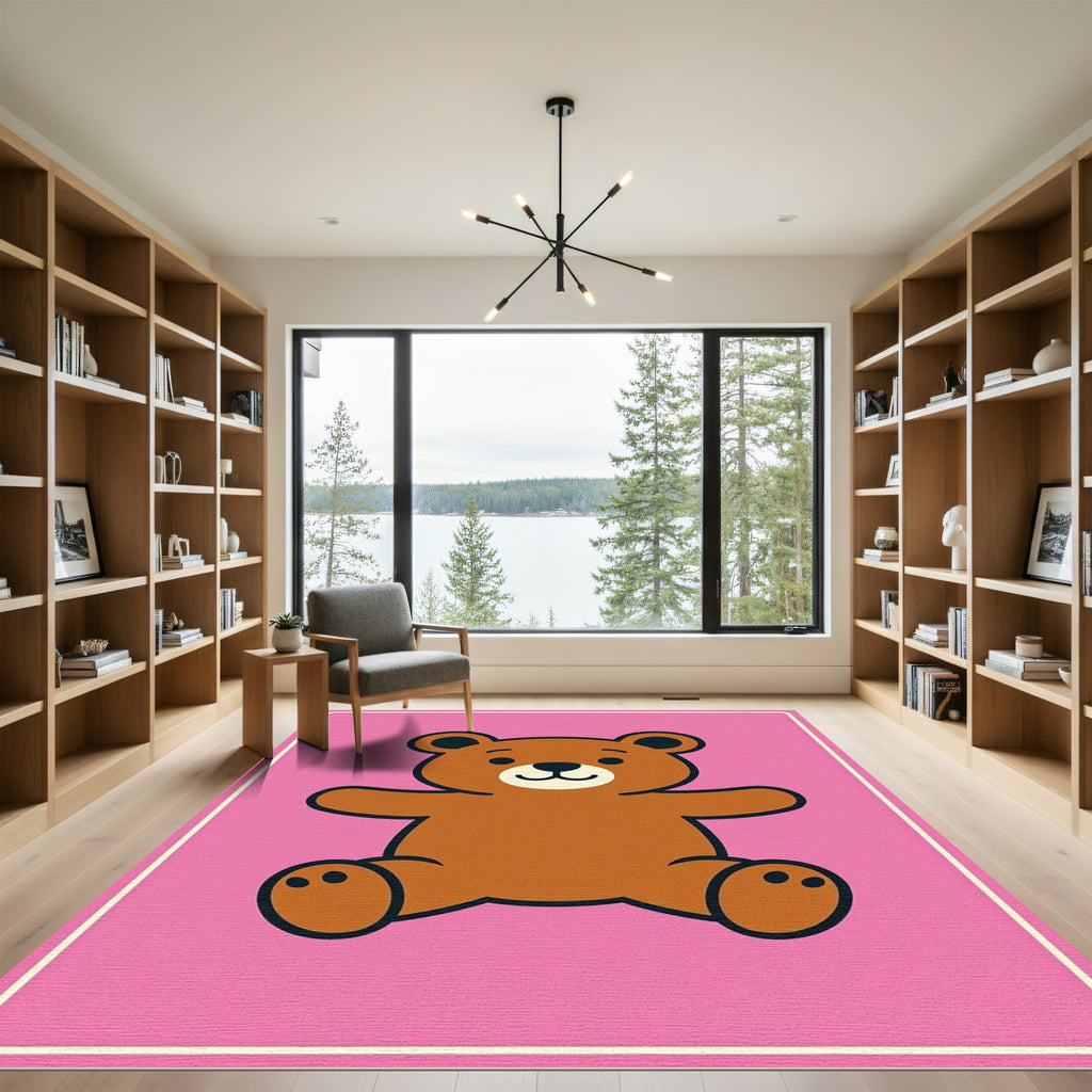 Cute Brown Bear Pink Graphic Rug