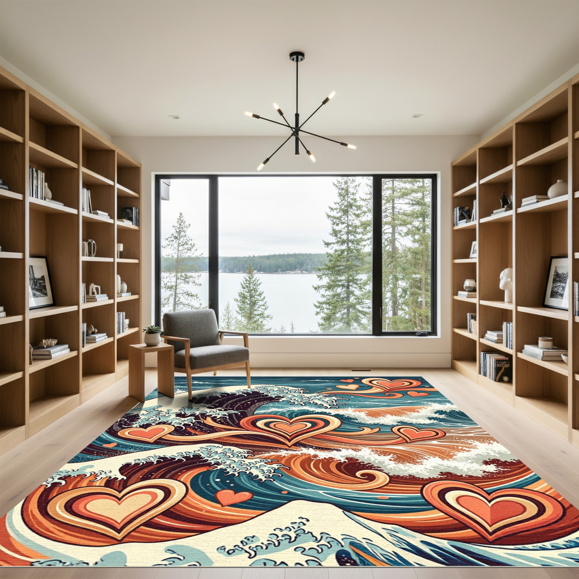Retro Inspired Heart Wave Composition Rug
