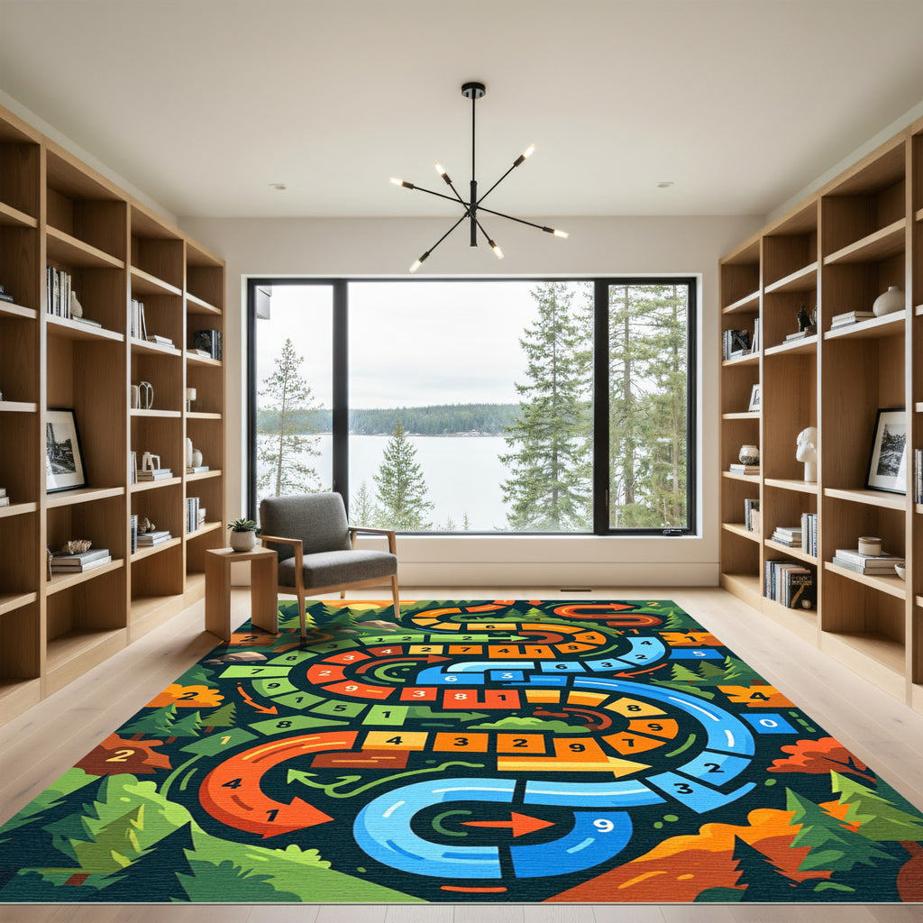 Vibrant Forest Path Numbered Game Landscape Rug