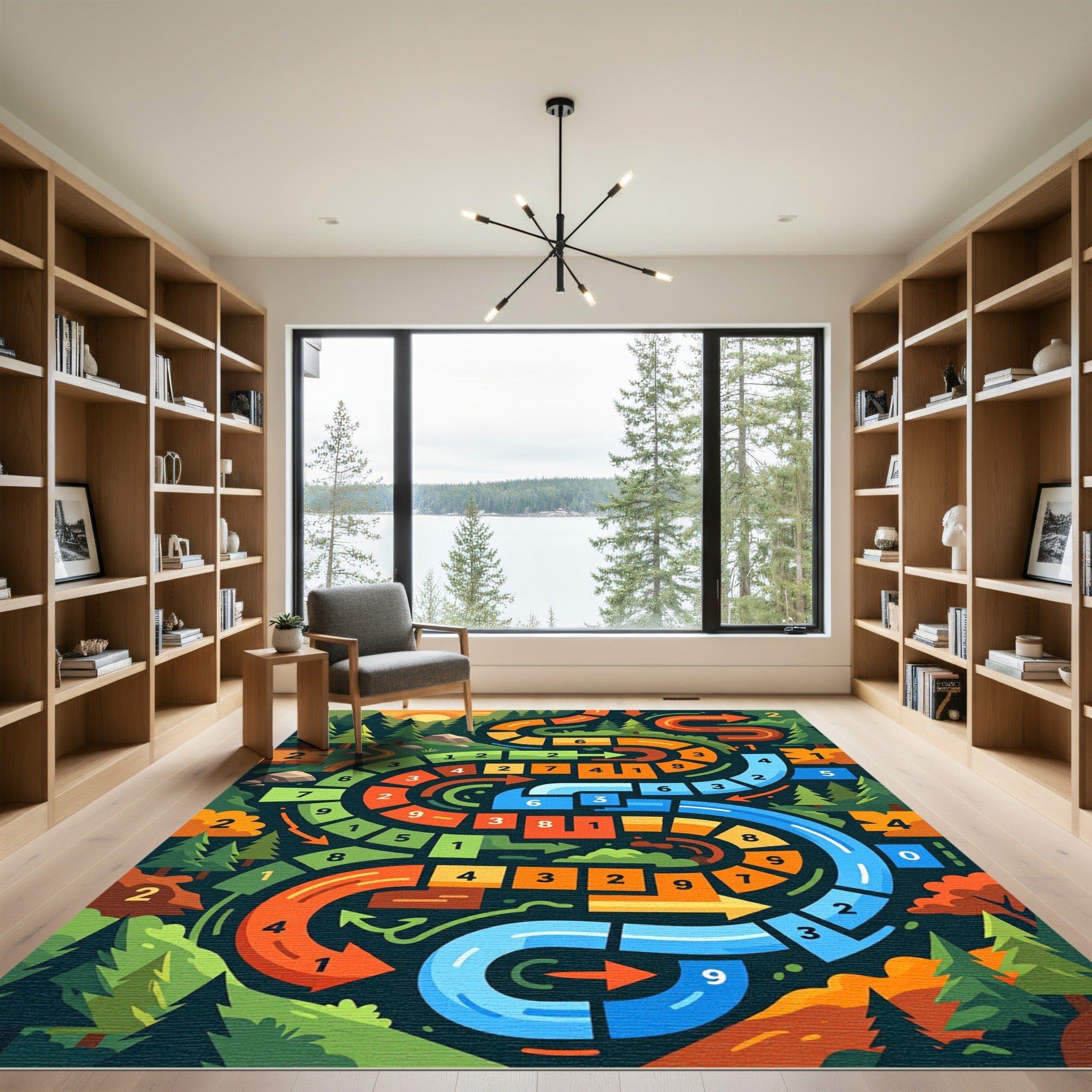 Vibrant Forest Path Numbered Game Landscape Rug