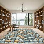Woven Blue and Gold Interlocking Ribbon Rug