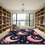 Whimsical Pink Crescent Moon Starry Rug