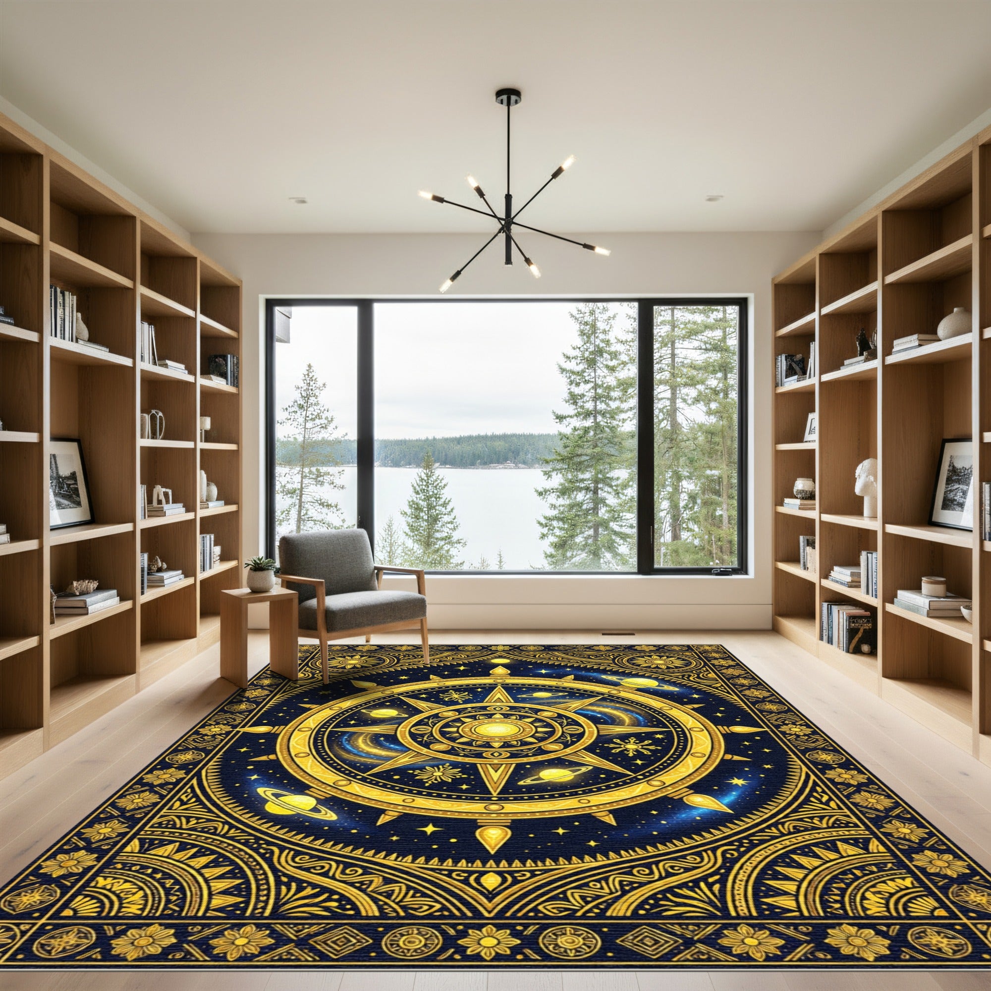 Celestial Gold Solar System Compass Rug