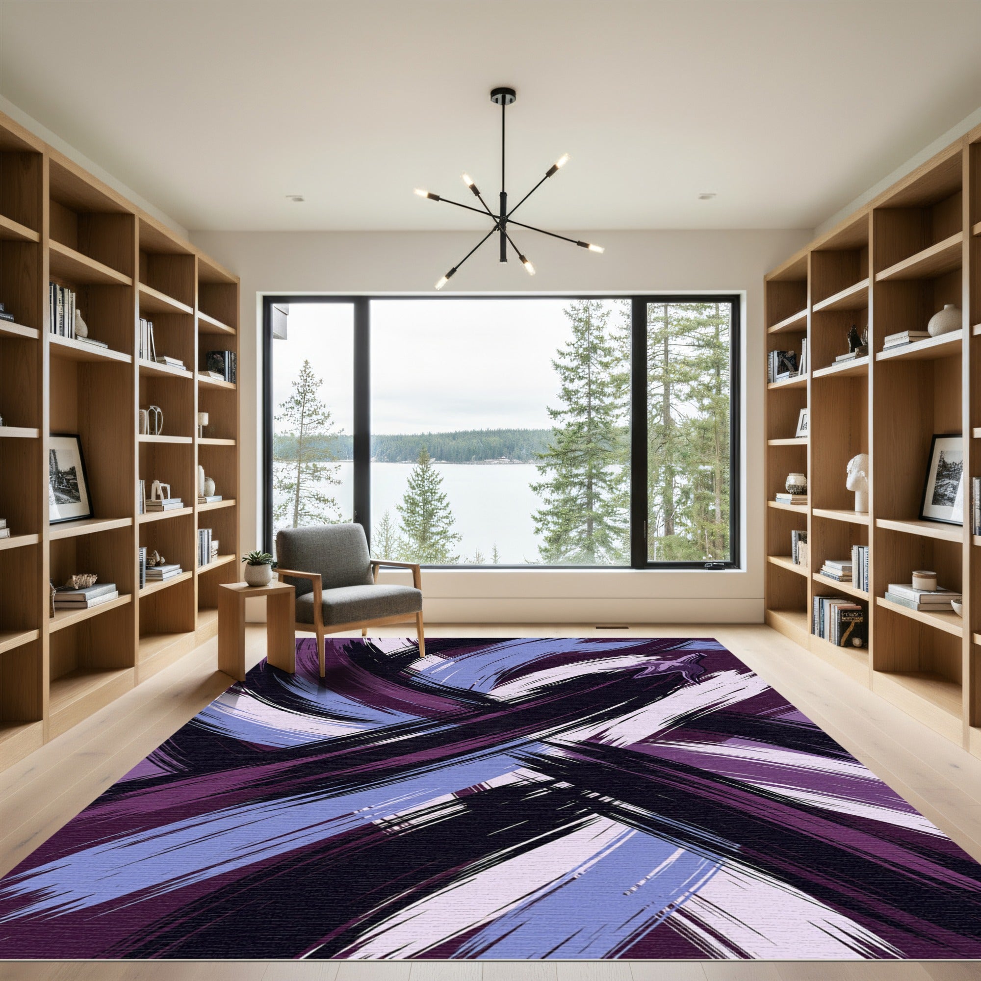 Abstract Purple Brushstroke Swirl Landscape Rug