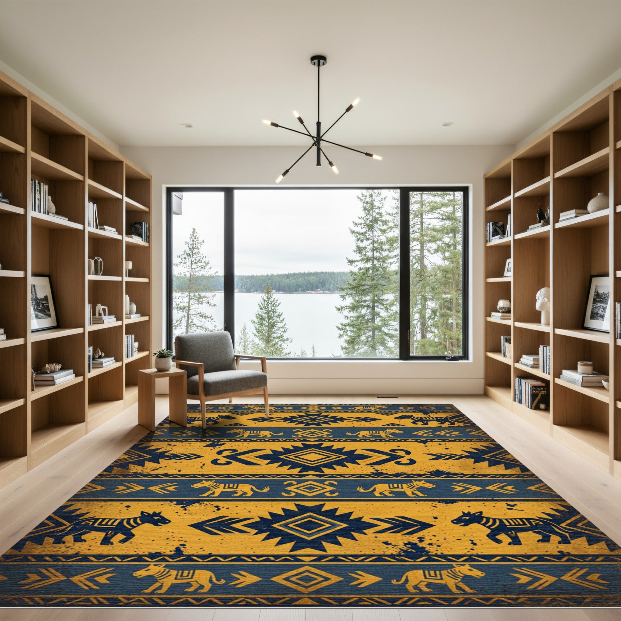 Tribal Yellow Blue Horse Band 6 Words Rug