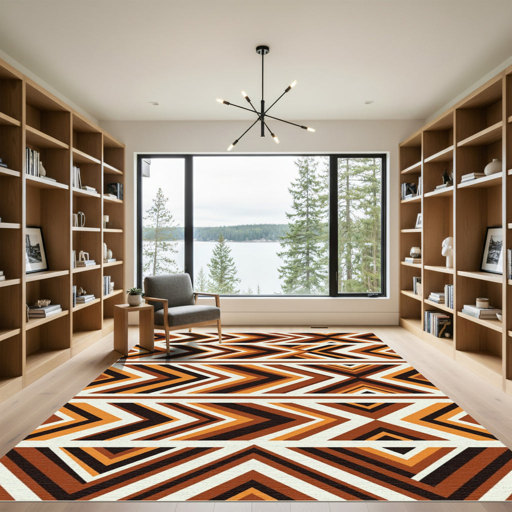 Midcentury Earth Tone Chevron Geometric Rug