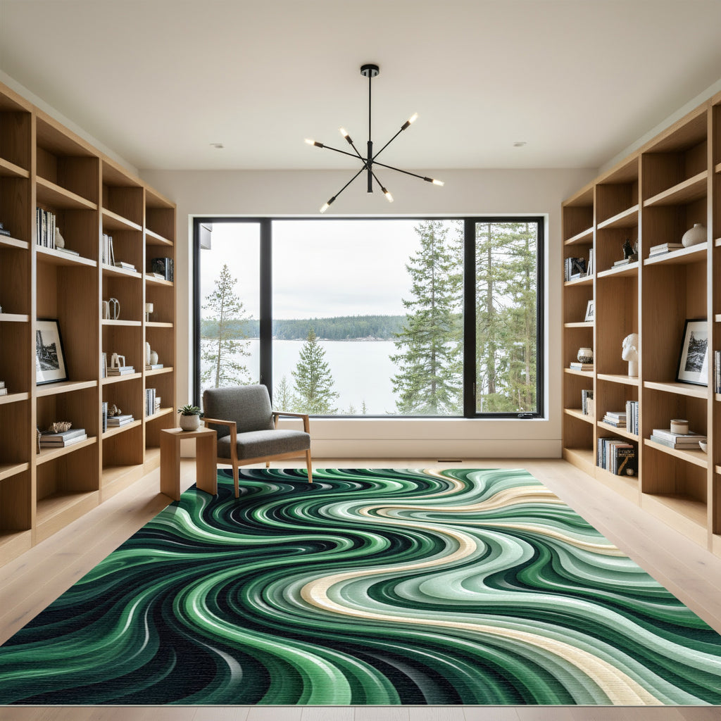 Emerald Green Swirl Abstract Rug