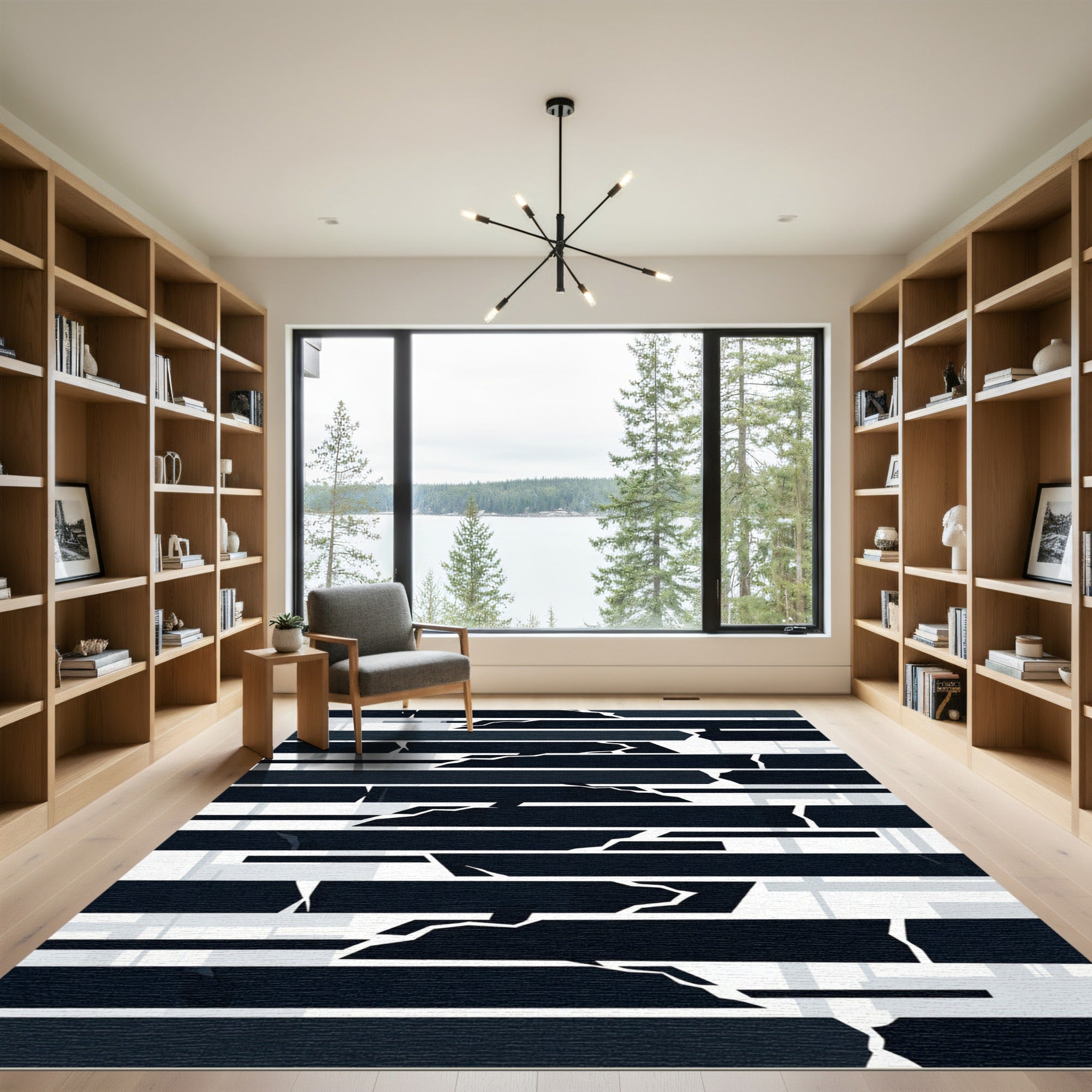 Monochromatic Jagged Stripe Composition Rug