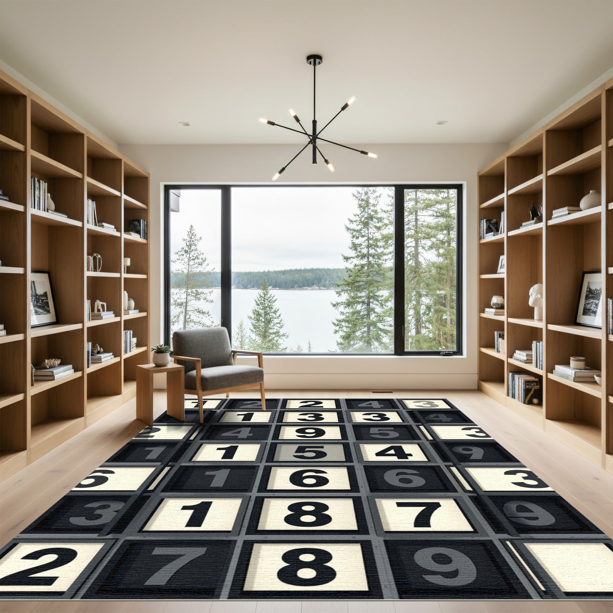 Monochromatic Grid Numerical Typographic Art Rug