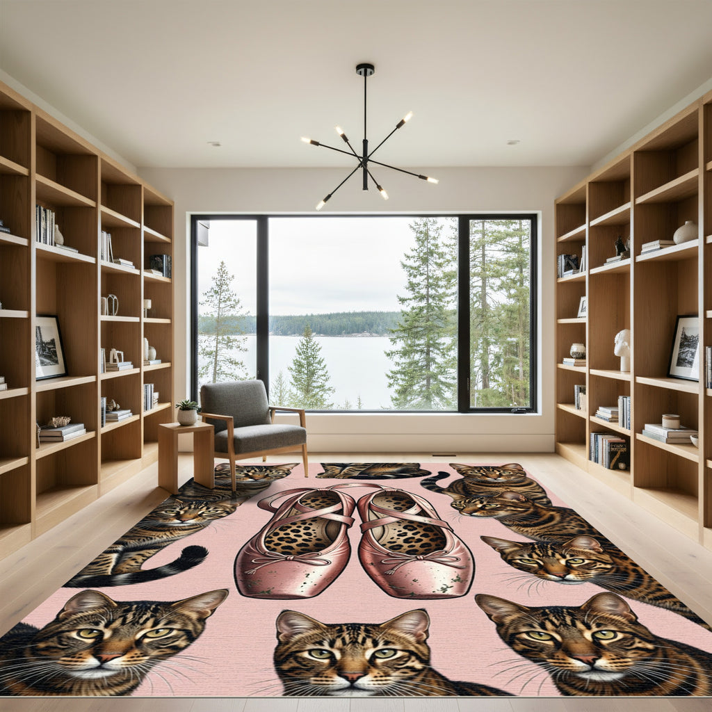 Whimsical Cats and Ballet Slippers Collage Rug
