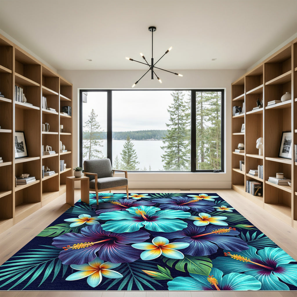 Lush Tropical Hibiscus and Plumeria Bloom Rug