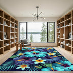 Lush Tropical Hibiscus and Plumeria Bloom Rug