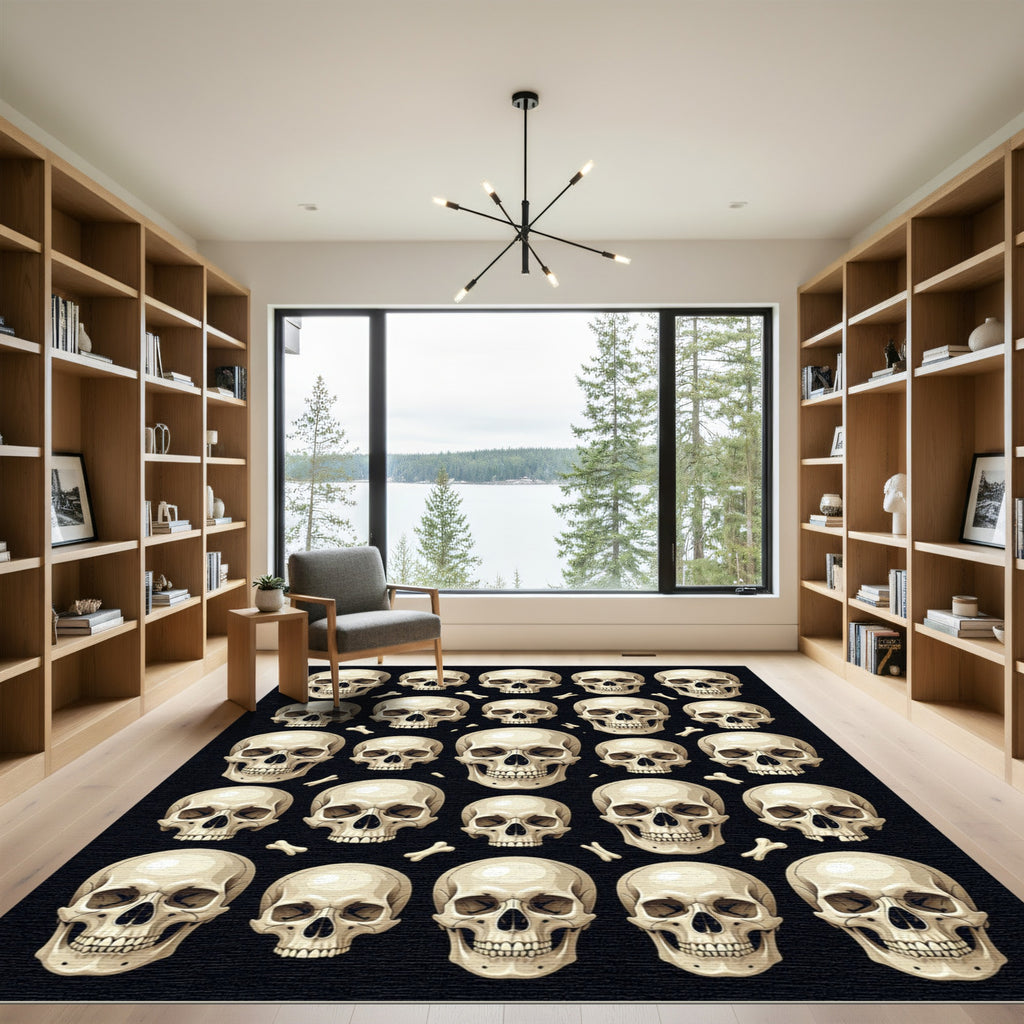 Monochromatic Skulls and Bones Tiled Art Rug
