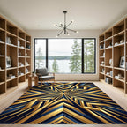 Golden Geometric Starburst Navy Accents Rug