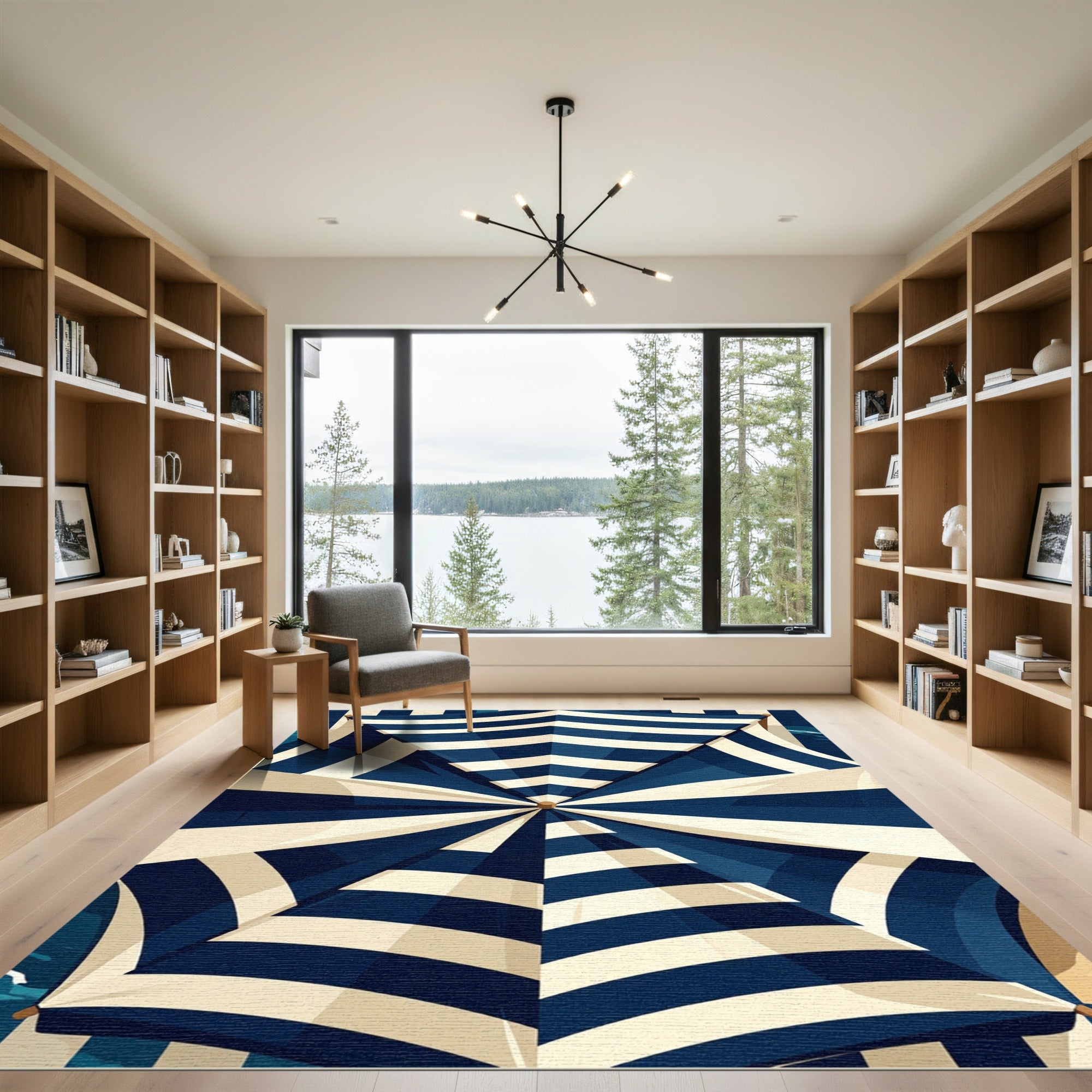 Navy and Cream Nautical Striped Umbrella Rug