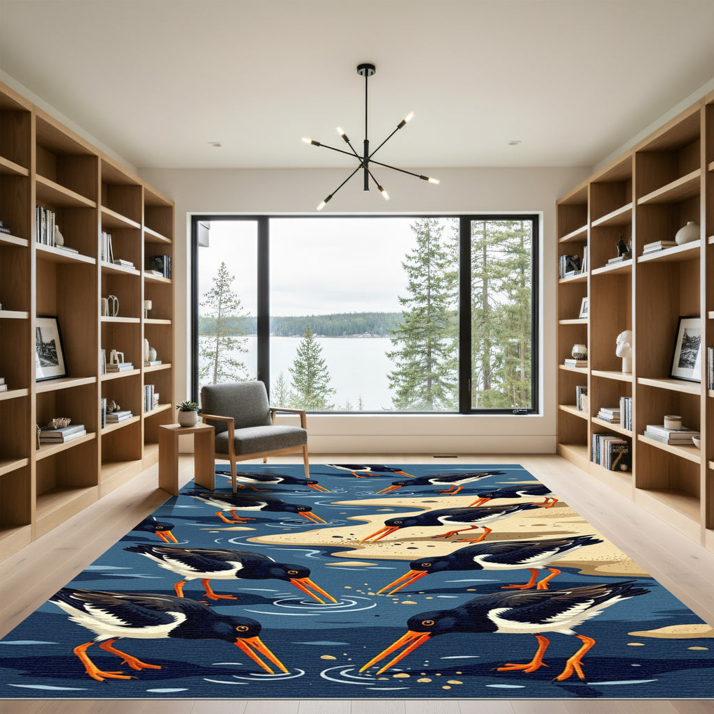 Coastal Oystercatcher Shorebird Navy Beach Sand Rug