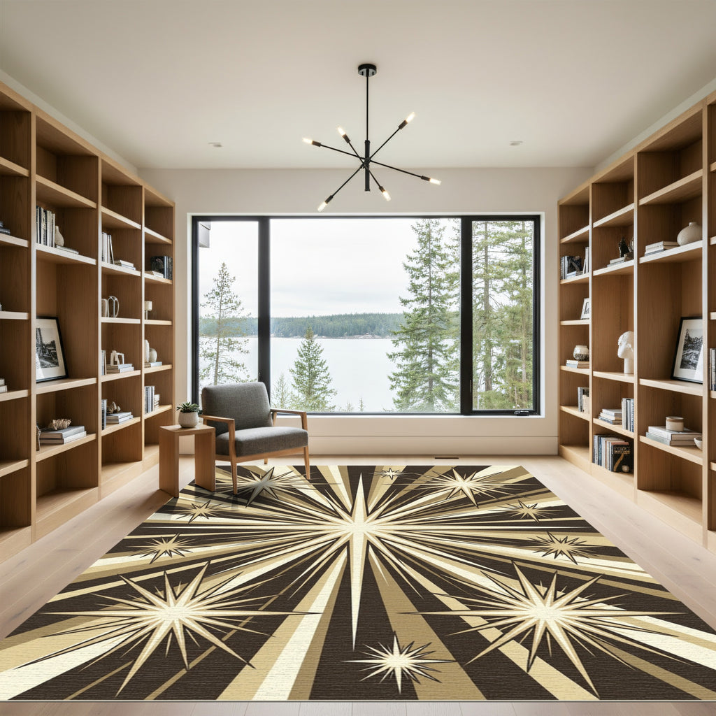 Retro Starburst Beige Radial Rug