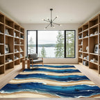 Abstract Navy Blue Ocean Wave Rug