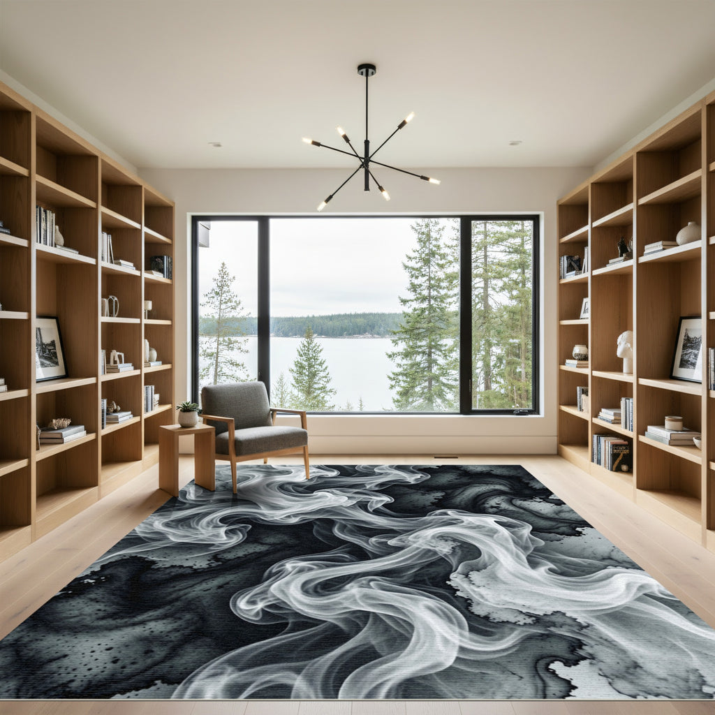 Monochromatic Swirls Smoke Abstract Rug