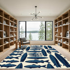 Navy Blue Nautical Fish Surfboard Art Rug
