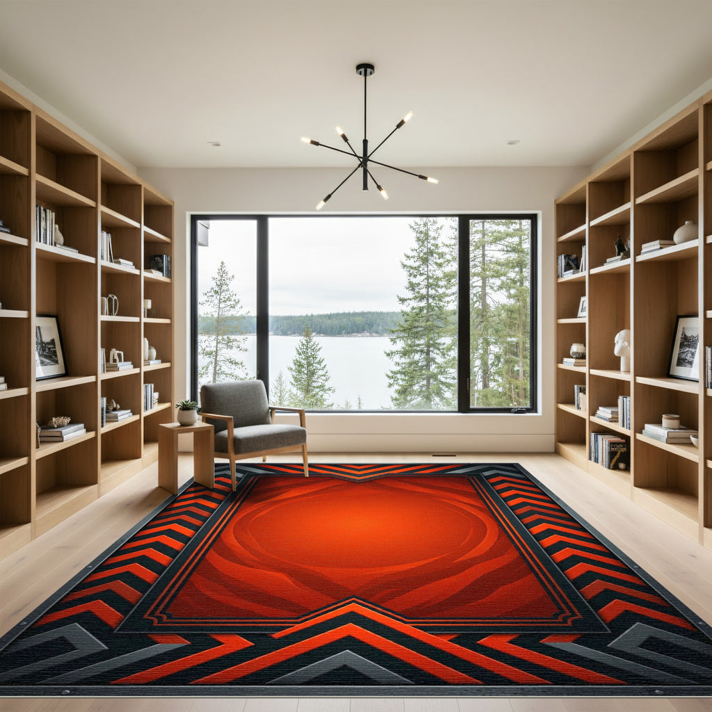 Bold Orange Chevron With Metal Frame Rug