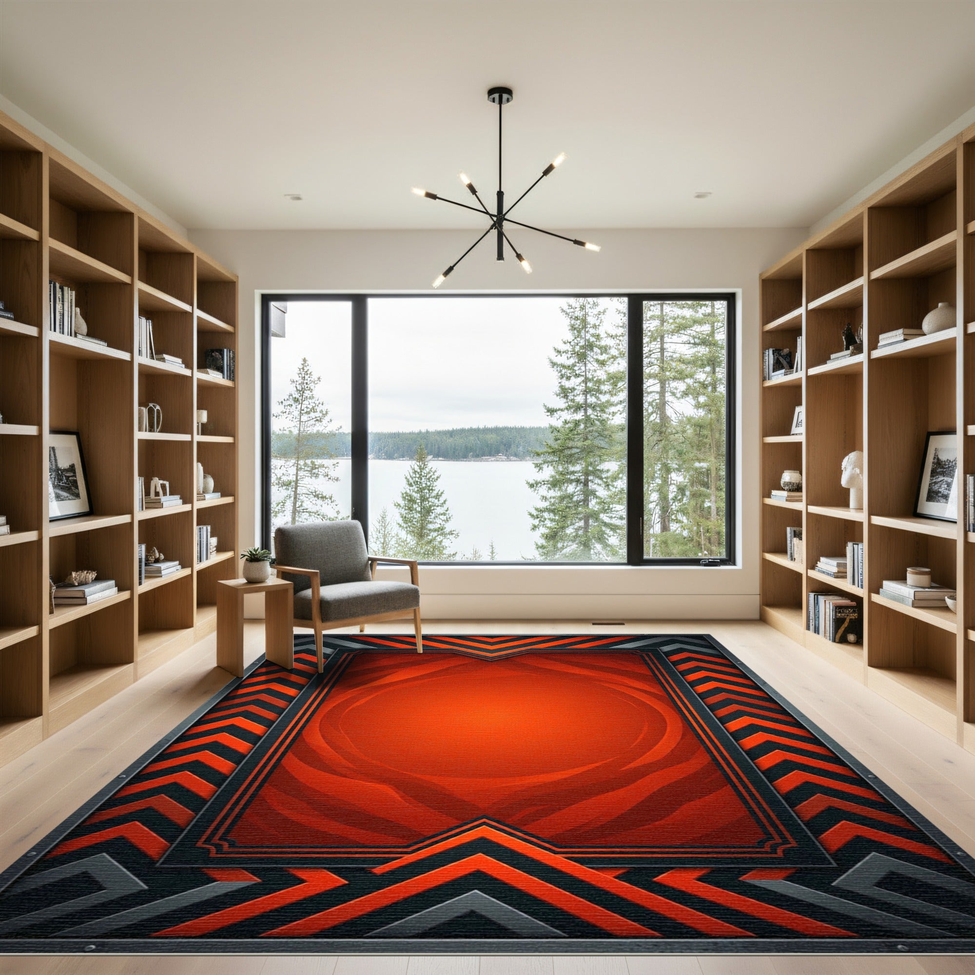 Bold Orange Chevron With Metal Frame Rug