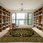 Golden Sunburst Geometric Ethnic Art Rug