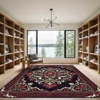 Elegant Crimson Floral Symmetry Art Rug