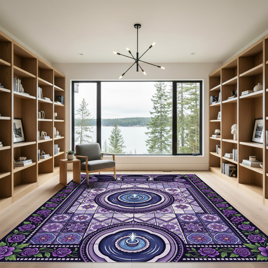 Lavish Purple Rose Grape Fountain Mosaic Rug