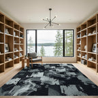 Smoky Monochrome Abstract Checked Tile Rug