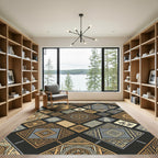 Brown Gold Khaki Geo Squares Diamonds Rug