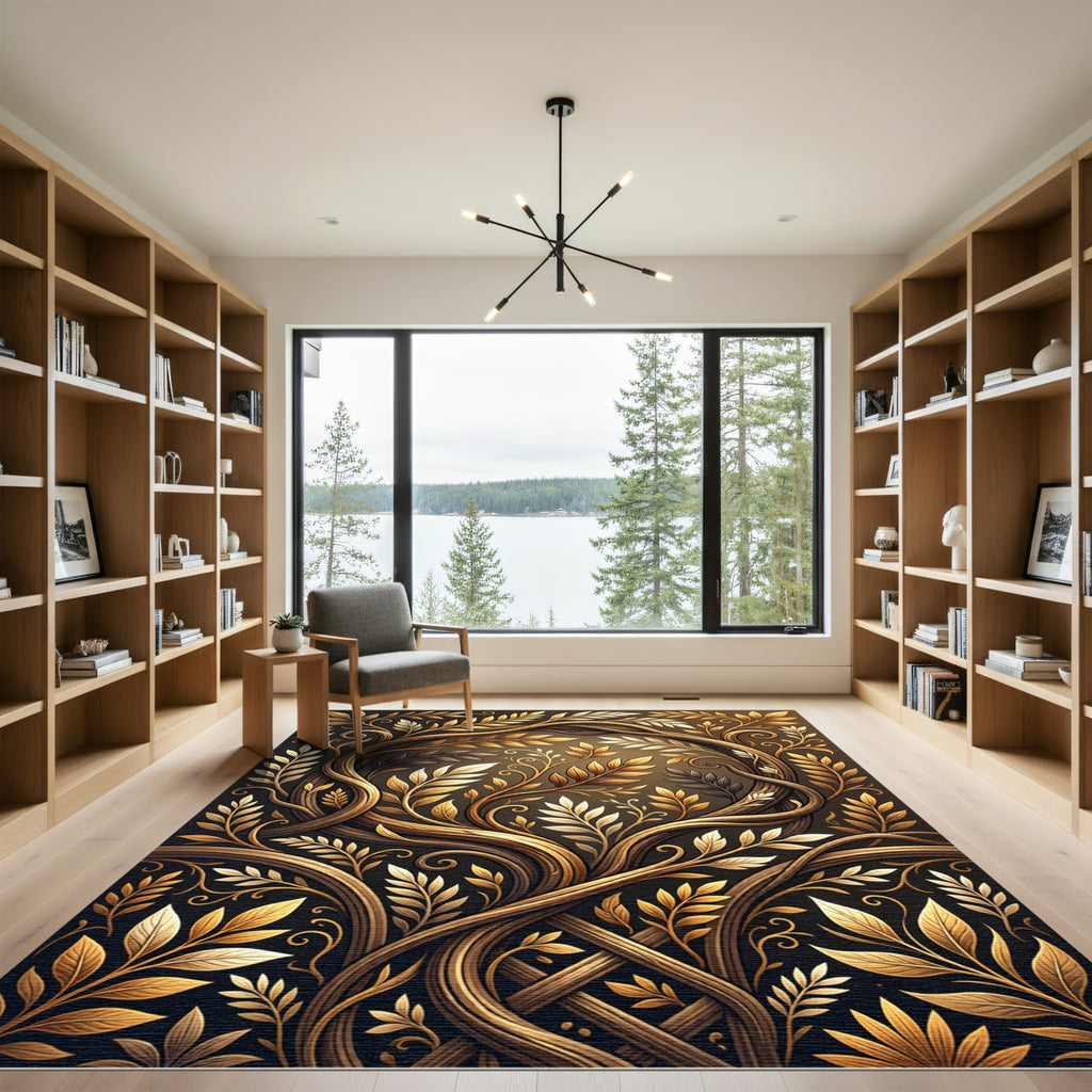 Gilded Leaf Vine Symmetry Rug