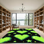 Neon Green Pixel Heart Star Aura Rug