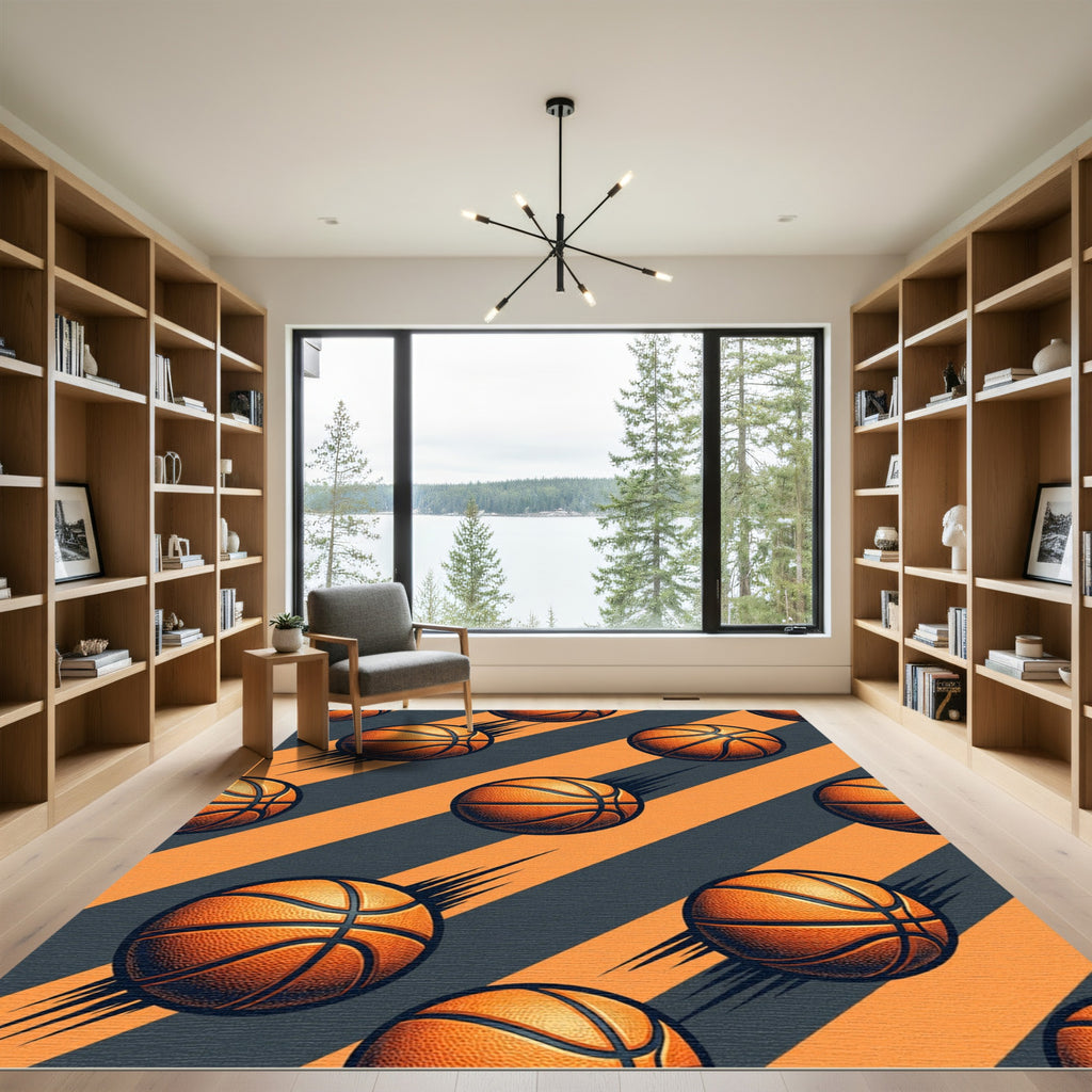 Dynamic Orange Basketball Slant Stripe Rug