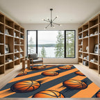 Dynamic Orange Basketball Slant Stripe Rug