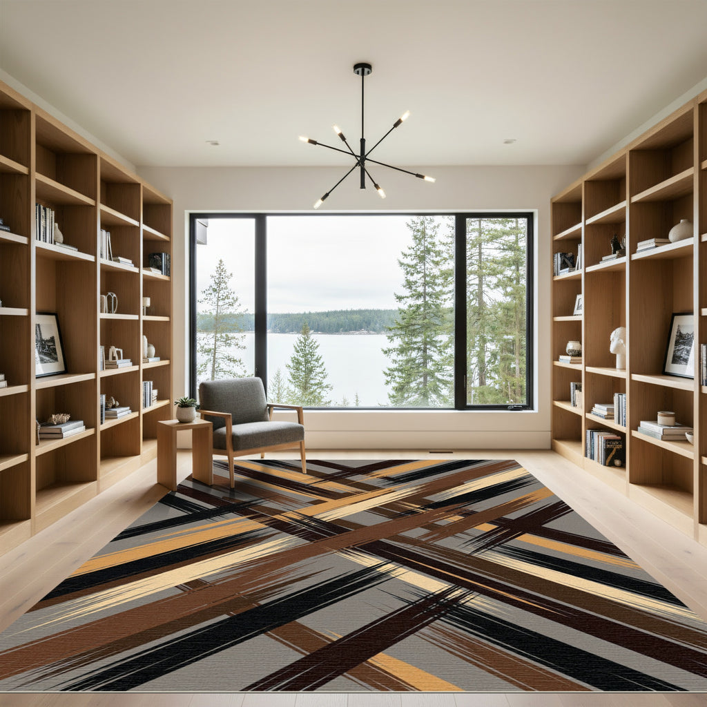 Earthy Tones Abstract Brush Stroke Rug