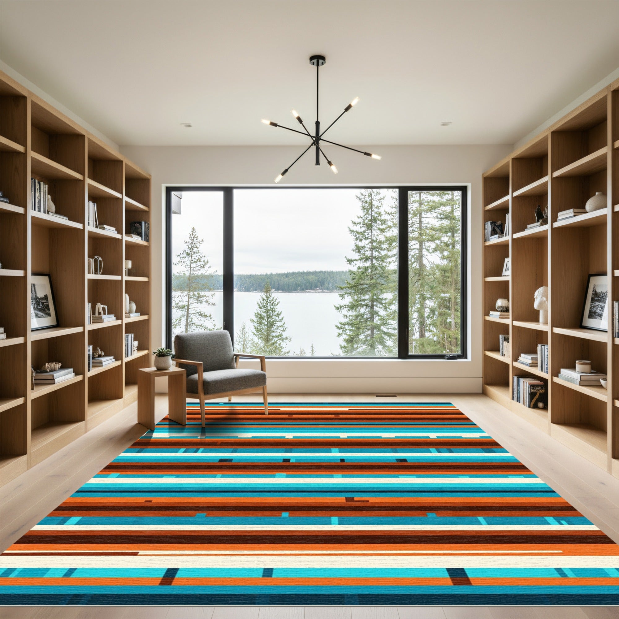 Vibrant Teal and Terracotta Linear Stripe Rug