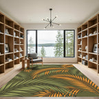 Lush Green and Amber Tropical Palm Rug