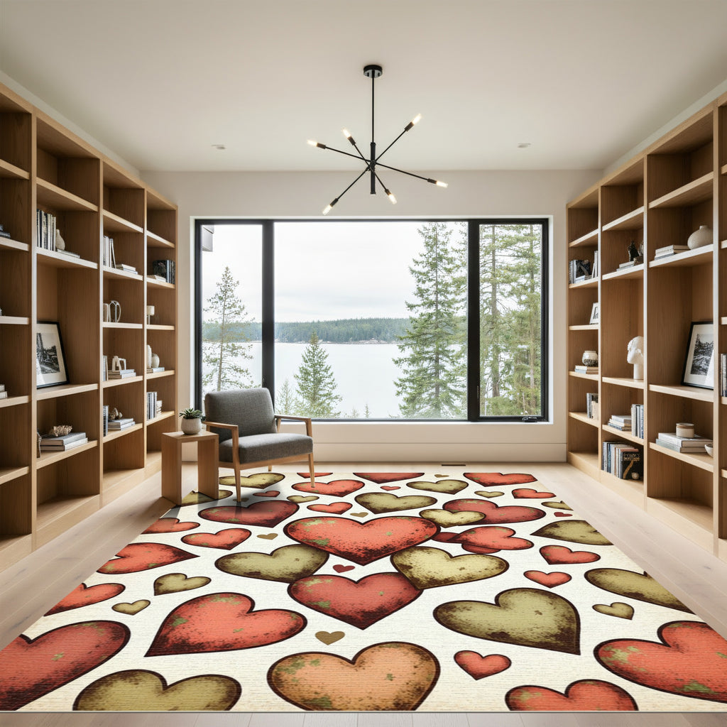 Rustic Earthy Red Heart Collage Rug