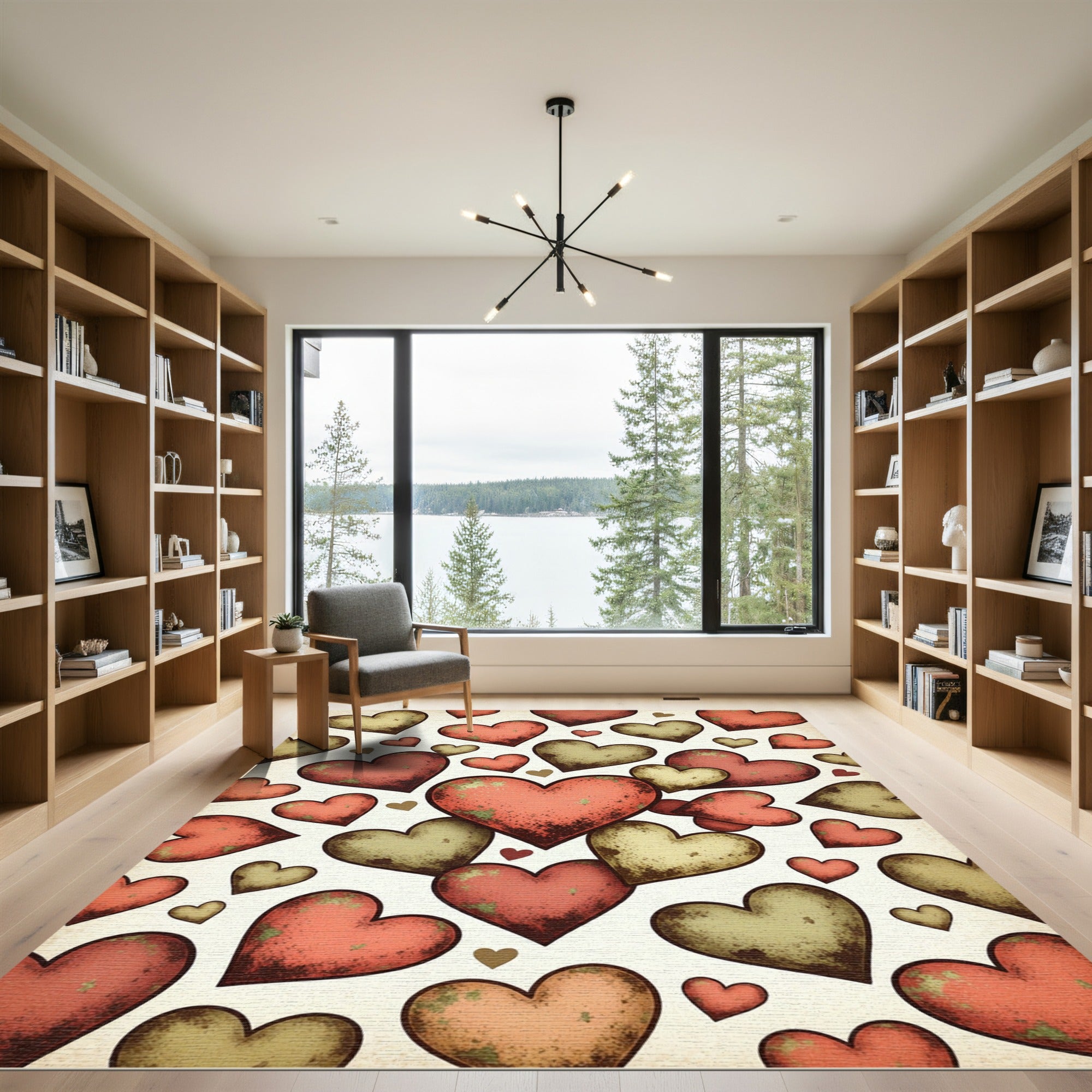 Rustic Earthy Red Heart Collage Rug