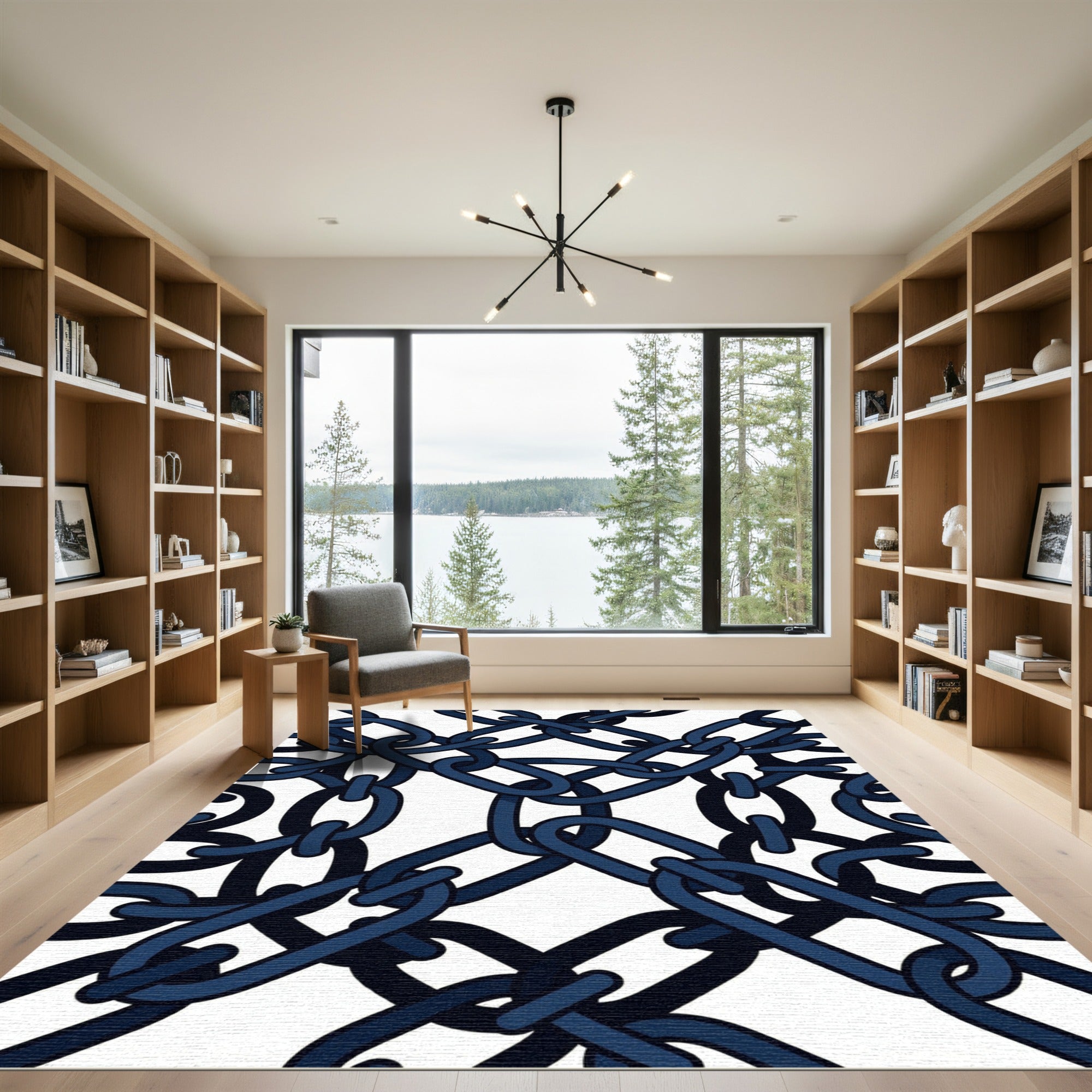 Navy Chain Link Geometric Rug