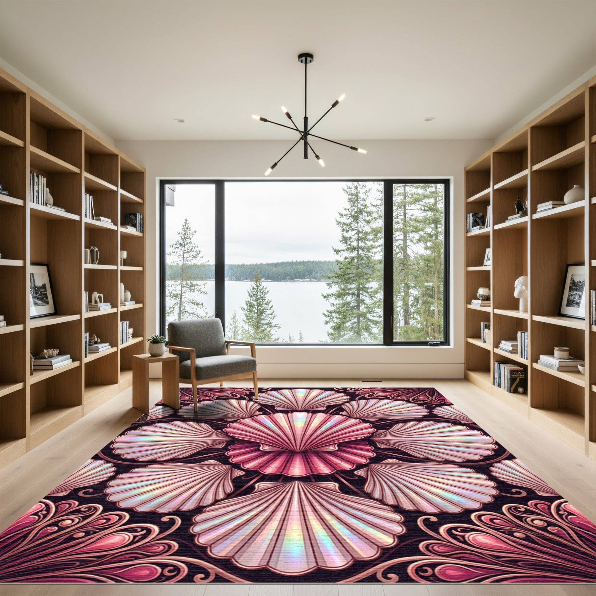 Pink Iridescent Scallop Art Nouveau Rug