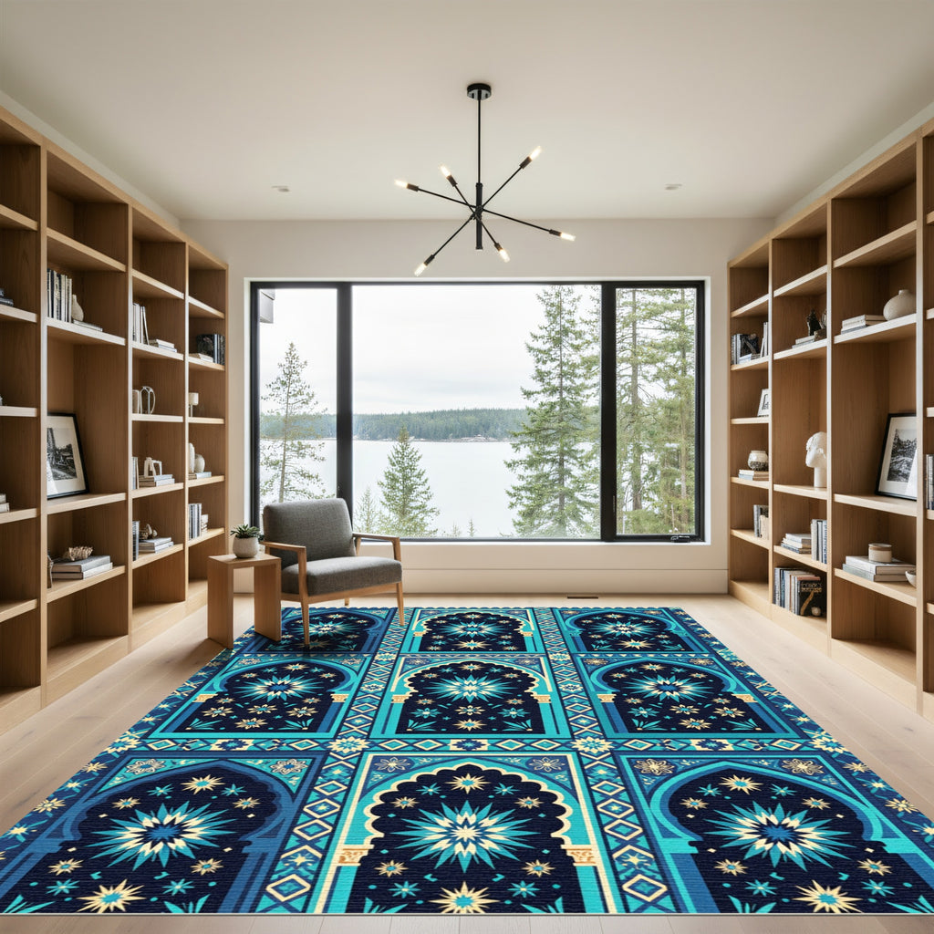 Blue Teal Starburst Archway Garden Rug