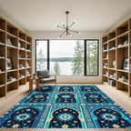 Blue Teal Starburst Archway Garden Rug