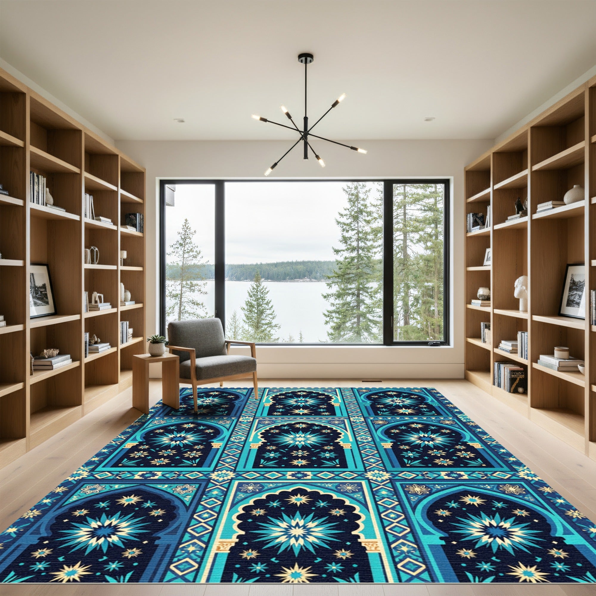 Blue Teal Starburst Archway Garden Rug