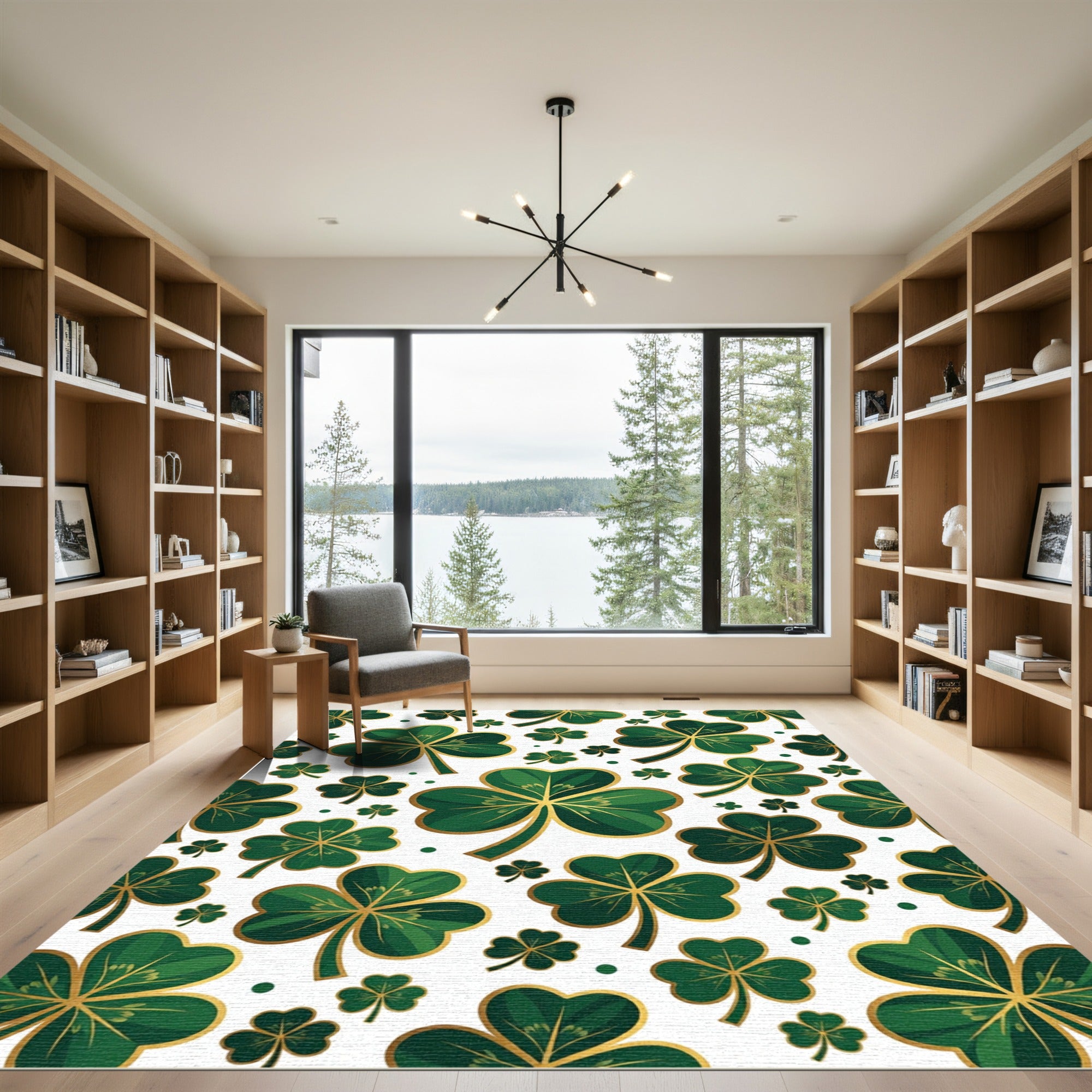 Golden Emerald Shamrock Clover Botanical Rug