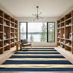 Navy and Cream Distressed Horizontal Stripe Rug