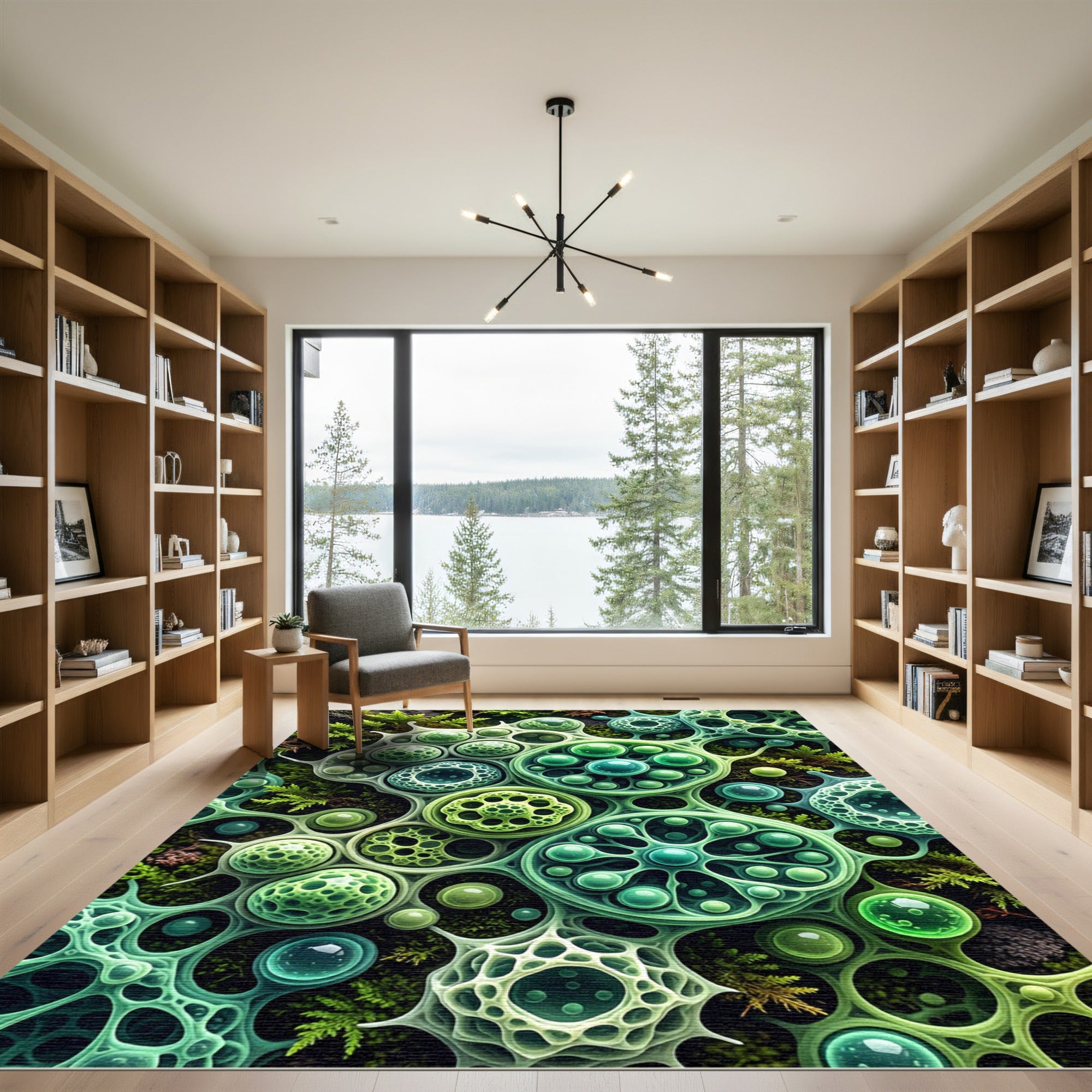 Abstract Microscopic Green Cellular Spheres Rug